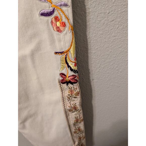 Rare ETRO Floral Printed Denim  Ankle Jeans Womens 28 Cream Embroidered Tapered - Picture 6 of 13